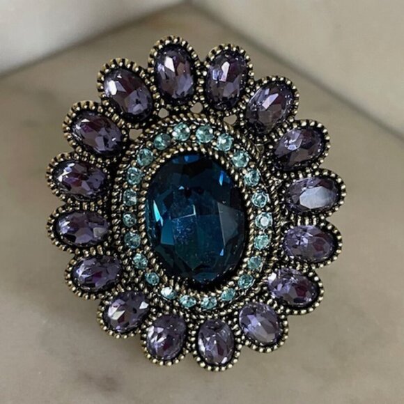 HEIDI DAUS Signed Amethyst Topaz Cocktail Statement Ring Costume 12 RARE - Picture 1 of 15